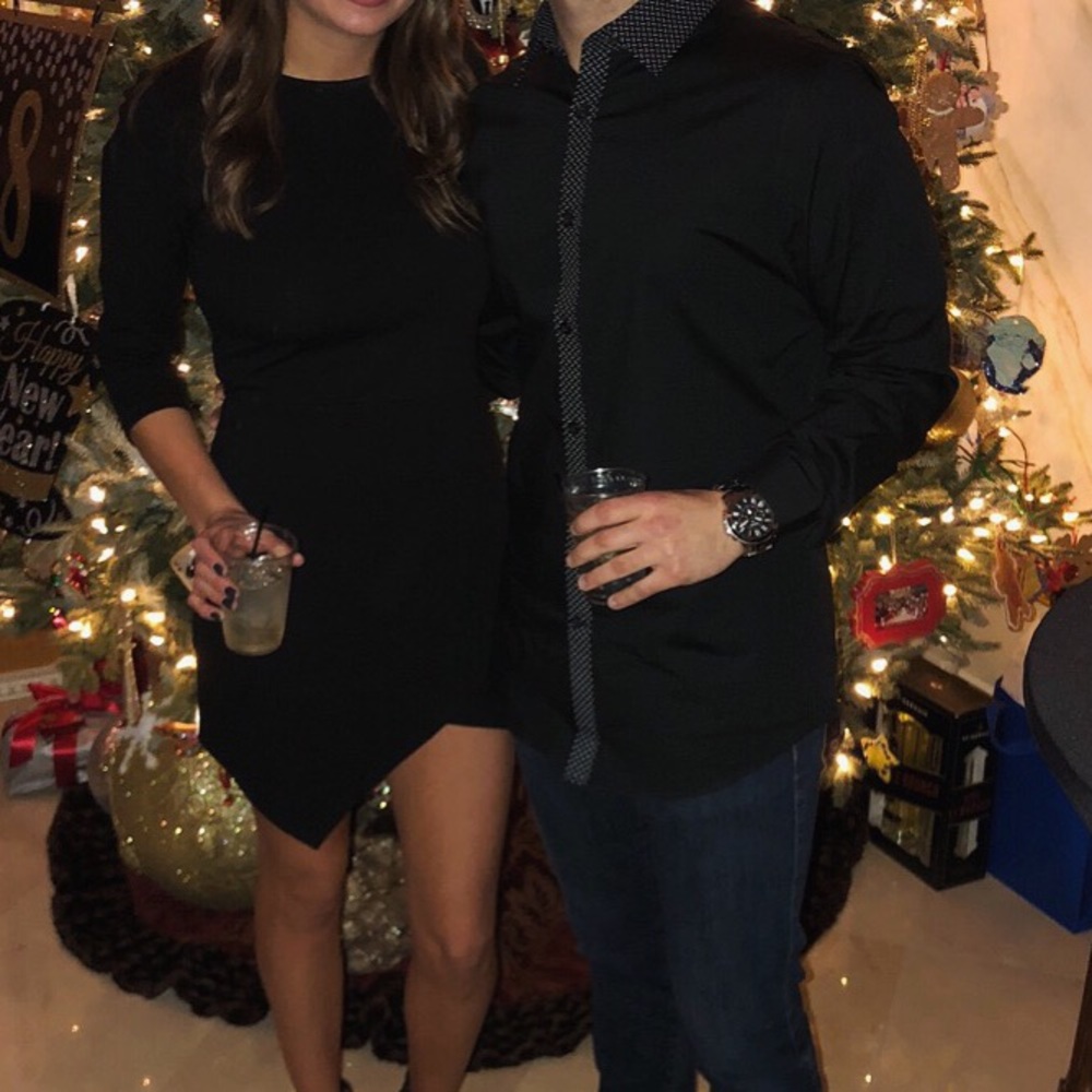 Black 3/4 sleeve envelope hem bodycon dress